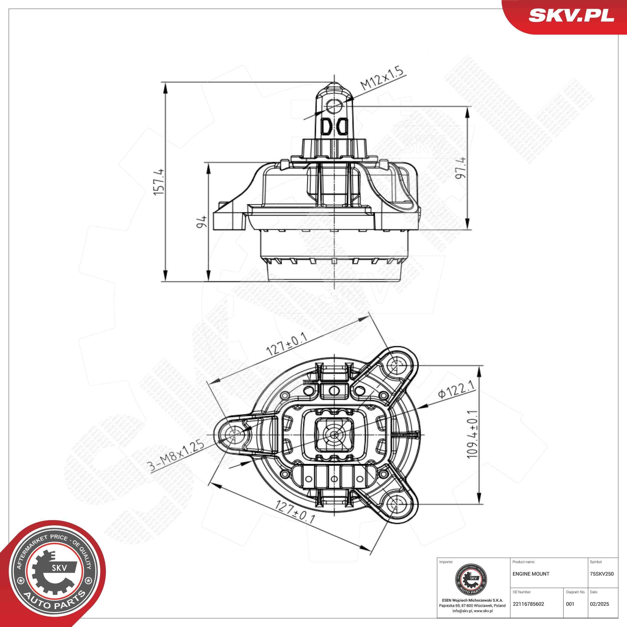 ESEN SKV Motorsteunlager 75SKV250 Hydrolager ESEN SKV X3 75SKV250 goedkoop