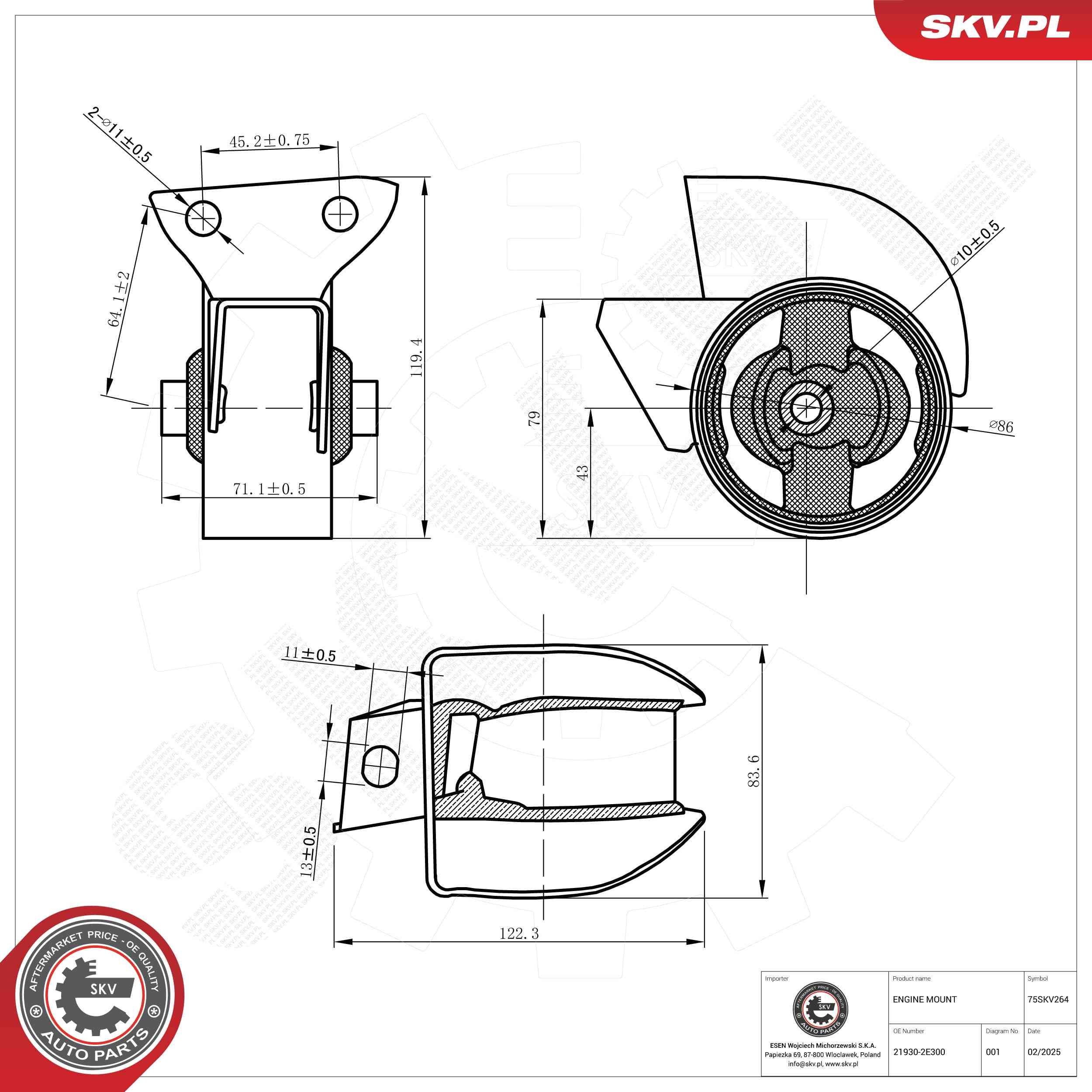 Motorfeste ESEN SKV 75SKV264 ESEN SKV 75SKV264: Motor lagring Hyundai TUCSON 2012