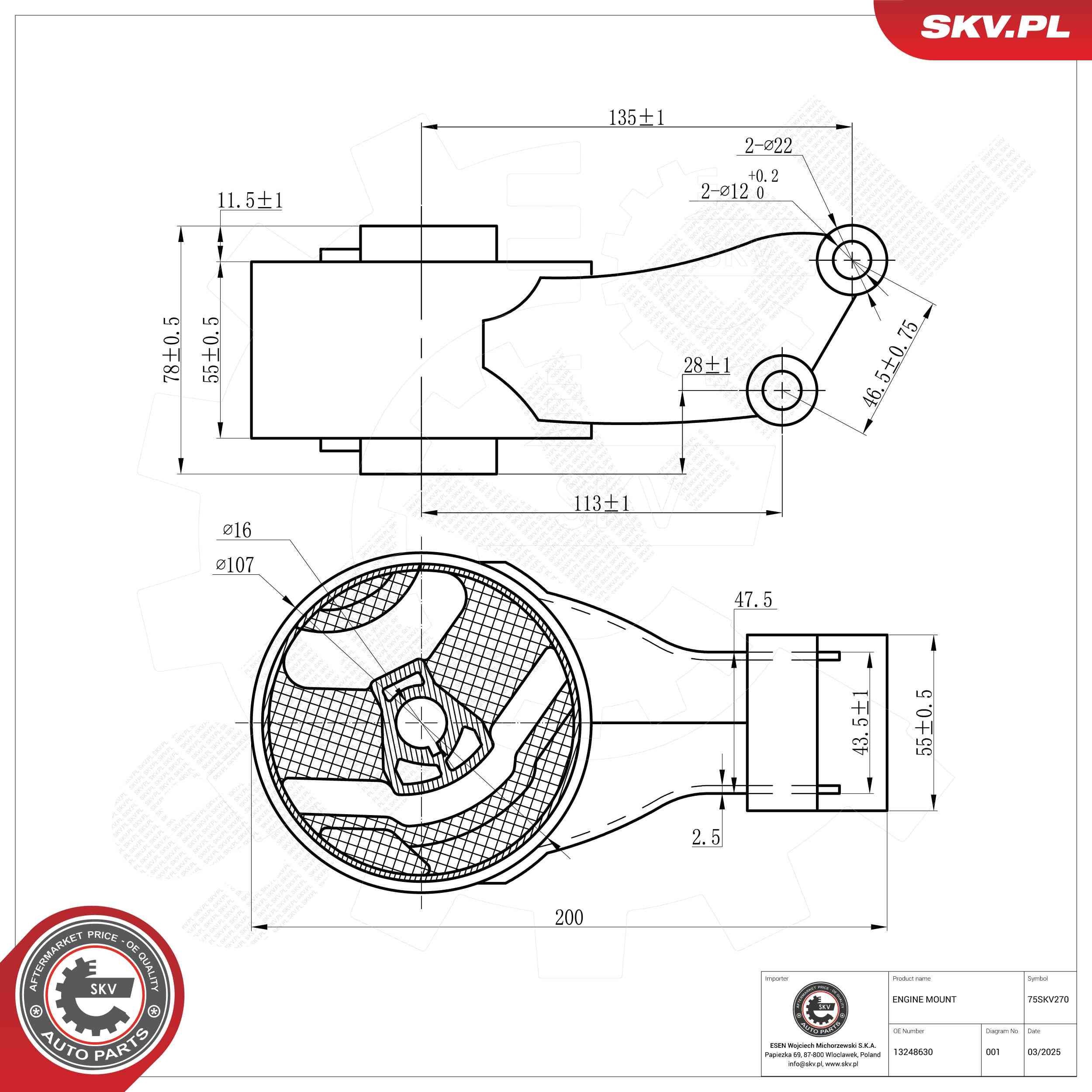 ESEN SKV Ulożenie motora 75SKV270 75SKV270 Silentblok motora OPEL AGILA ESEN SKV