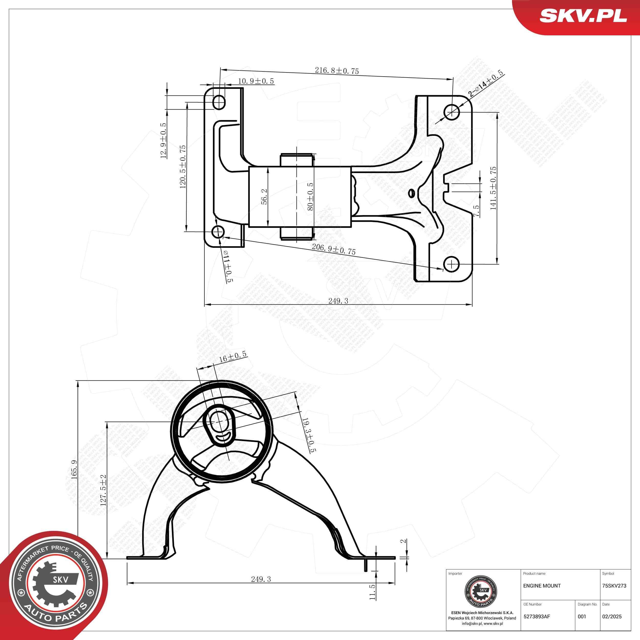 Suporte, motor ESEN SKV 75SKV273 ESEN SKV 75SKV273: Coxim de motor Chrysler GRAND VOYAGER 2021