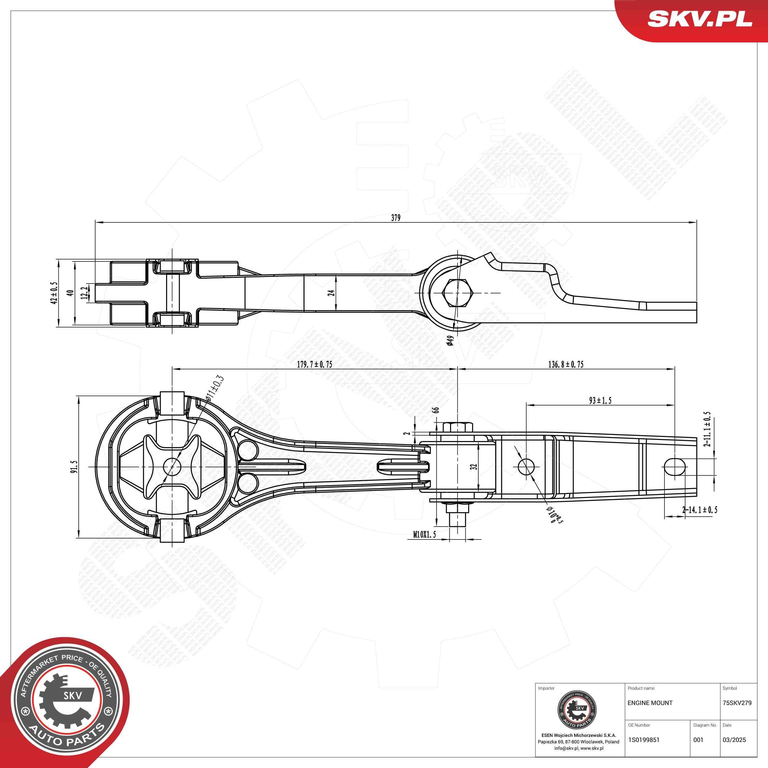 ESEN SKV Engine mount 75SKV279 75SKV279 ESEN SKV VW engine mount bracket