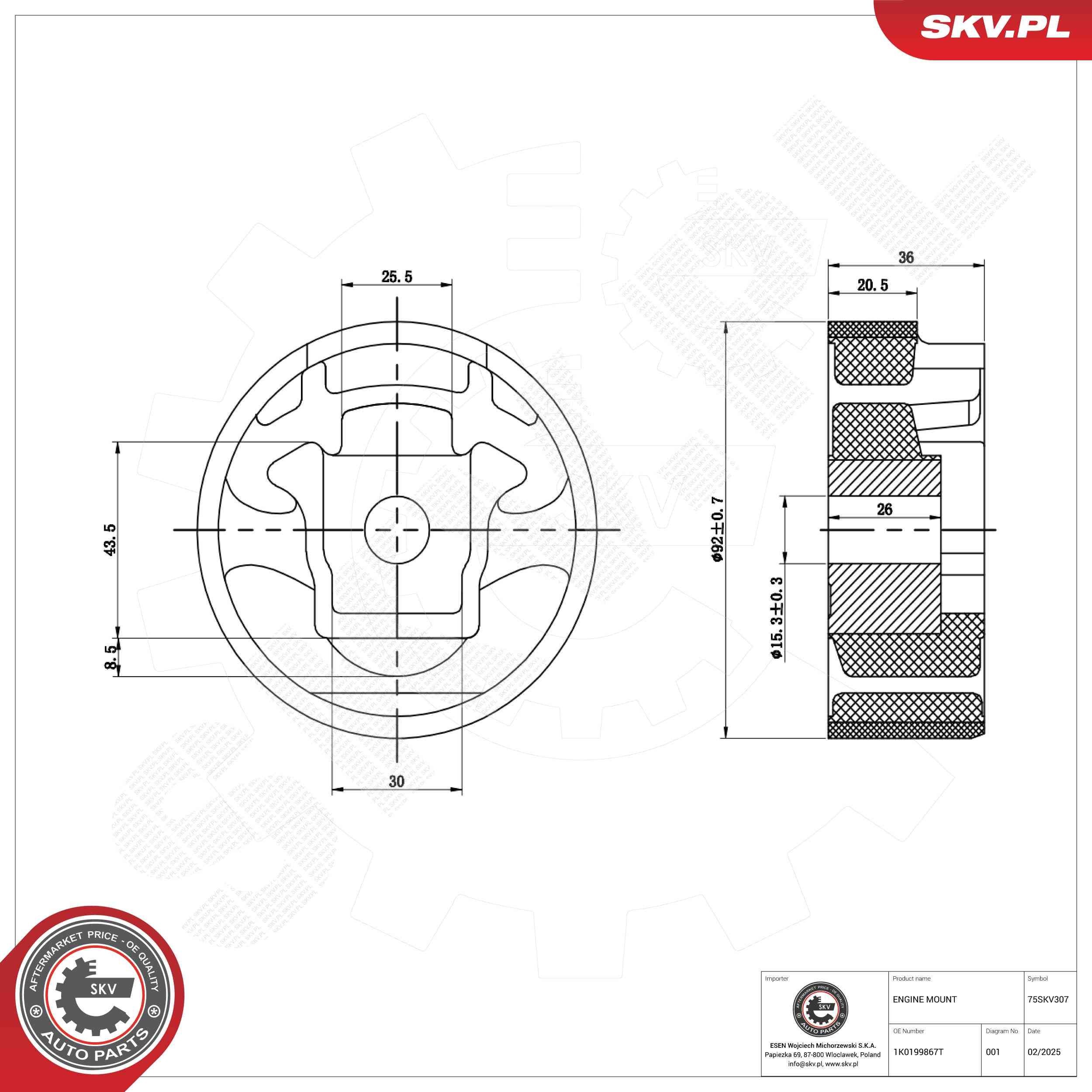 ESEN SKV Engine mount 75SKV307 75SKV307 ESEN SKV VW motor mount