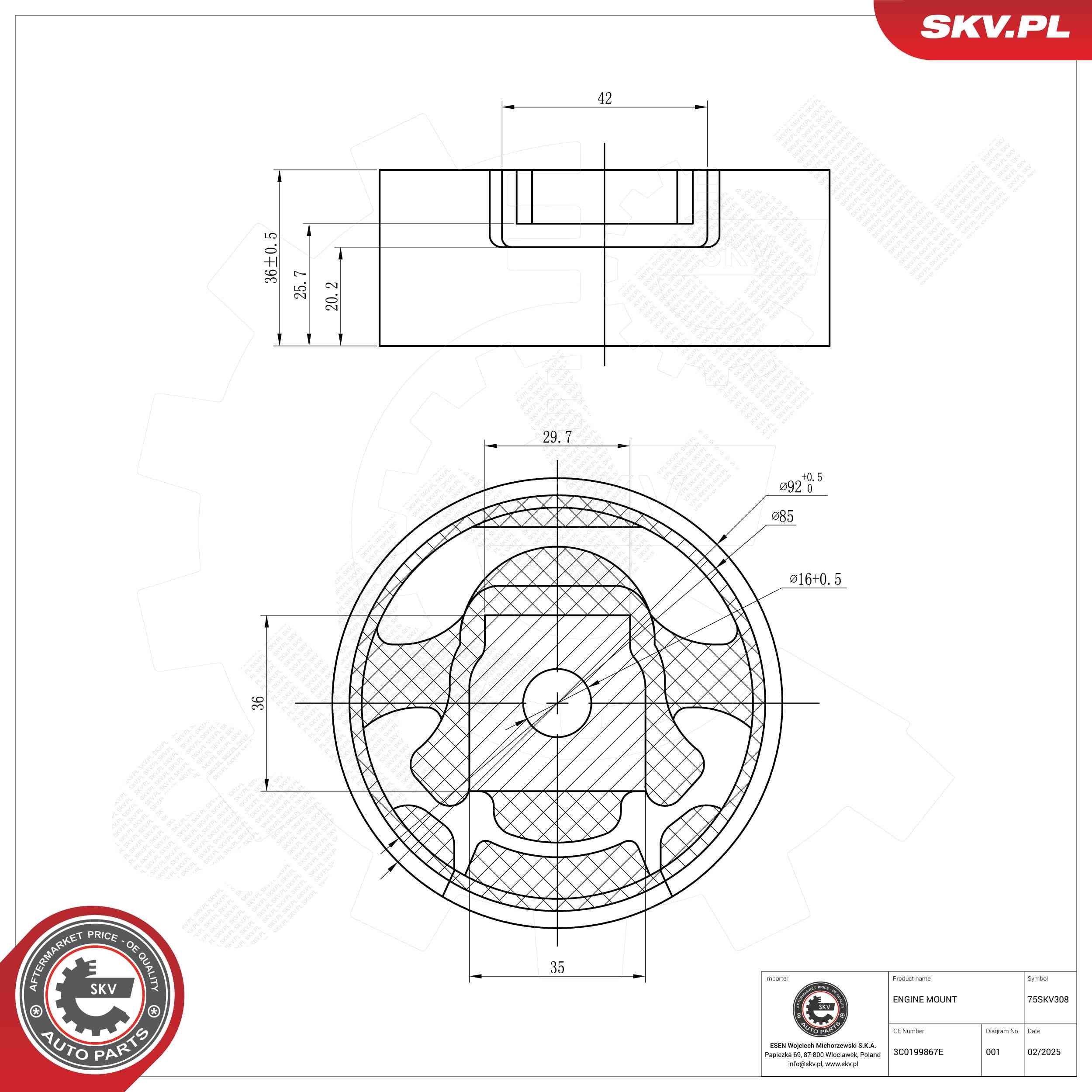 ESEN SKV Motorfeste 75SKV308 75SKV308 Motorkudde AUDI COUPE ESEN SKV