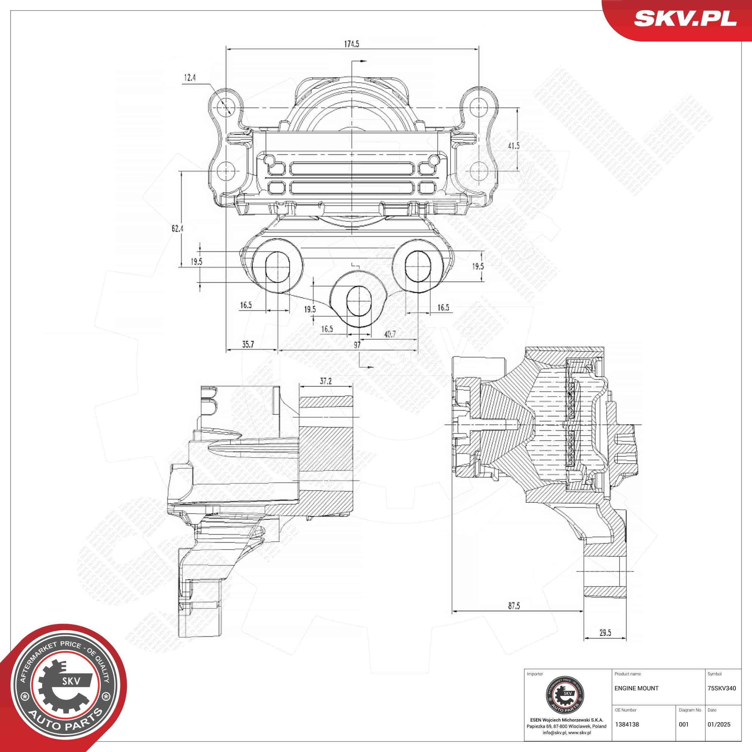 ESEN SKV Suporte, motor 75SKV340 Suporte de motor ESEN SKV Peugeot 4007 75SKV340
