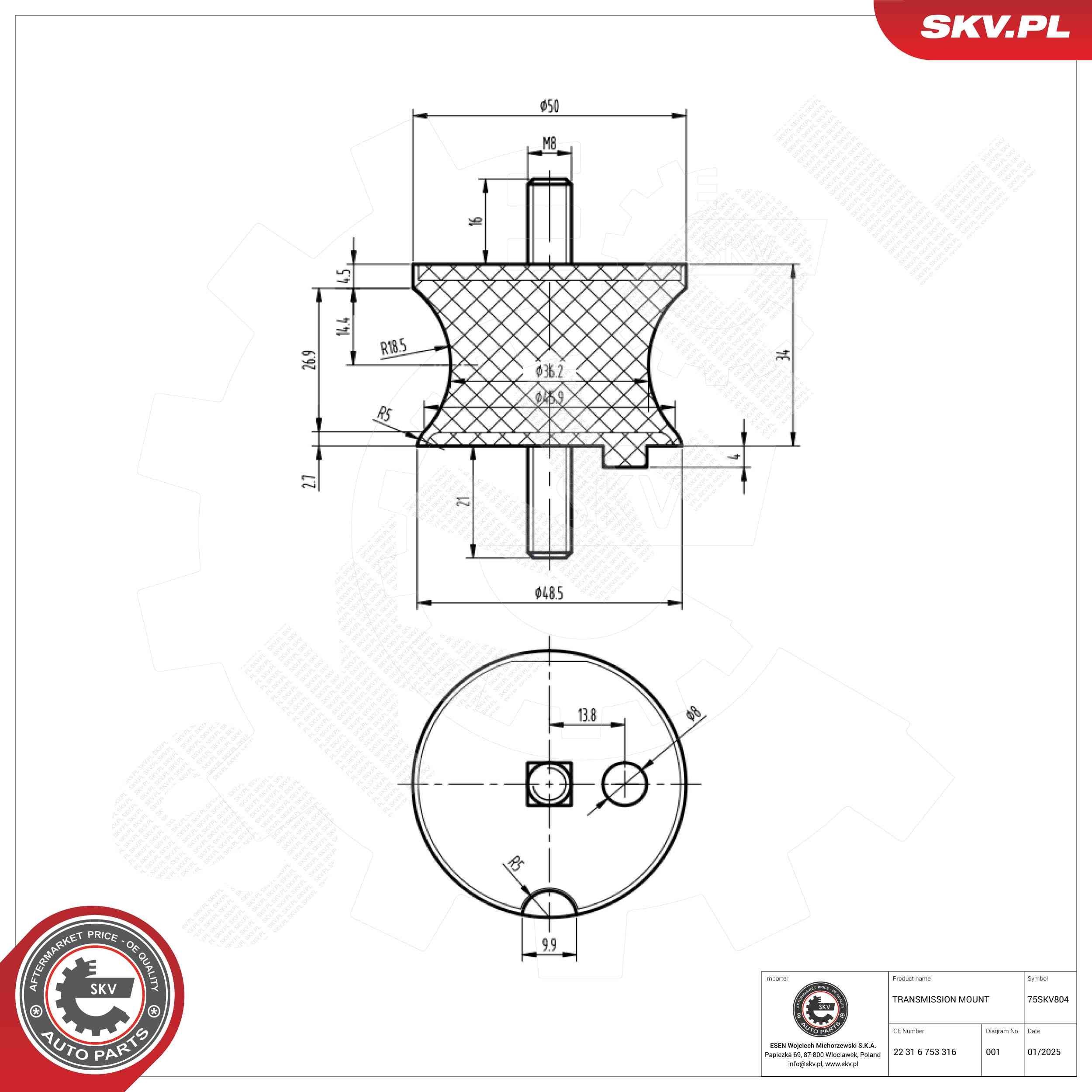 ESEN SKV Vaihteiston tuki, autom. 75SKV804 3 Compact (E46) vaihdelaatikon tukikumit ESEN SKV 75SKV804