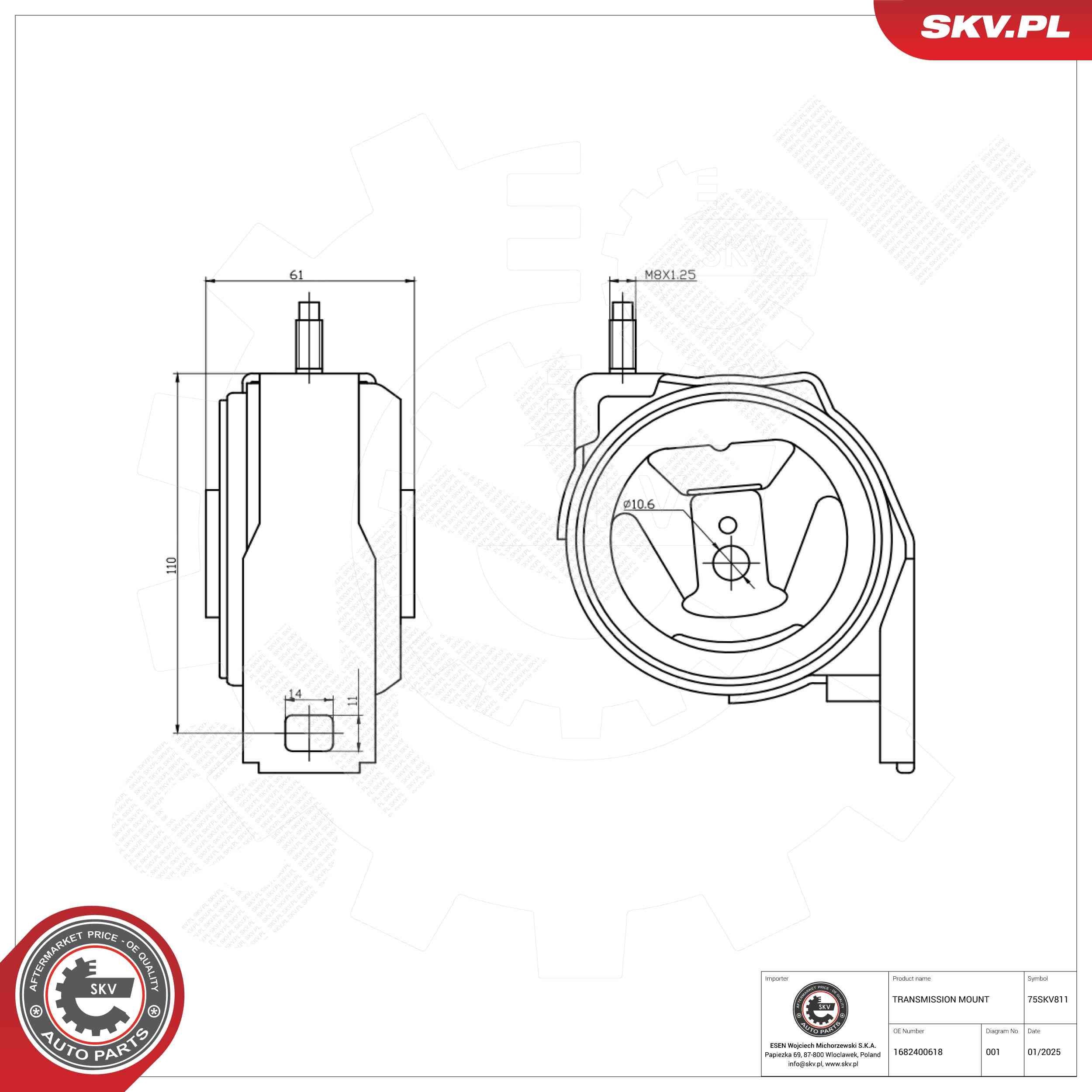 Supporto, Cambio automatico ESEN SKV 75SKV811 ESEN SKV 75SKV811 Supporto cambio velocità Mercedes-Benz Classe A 2024
