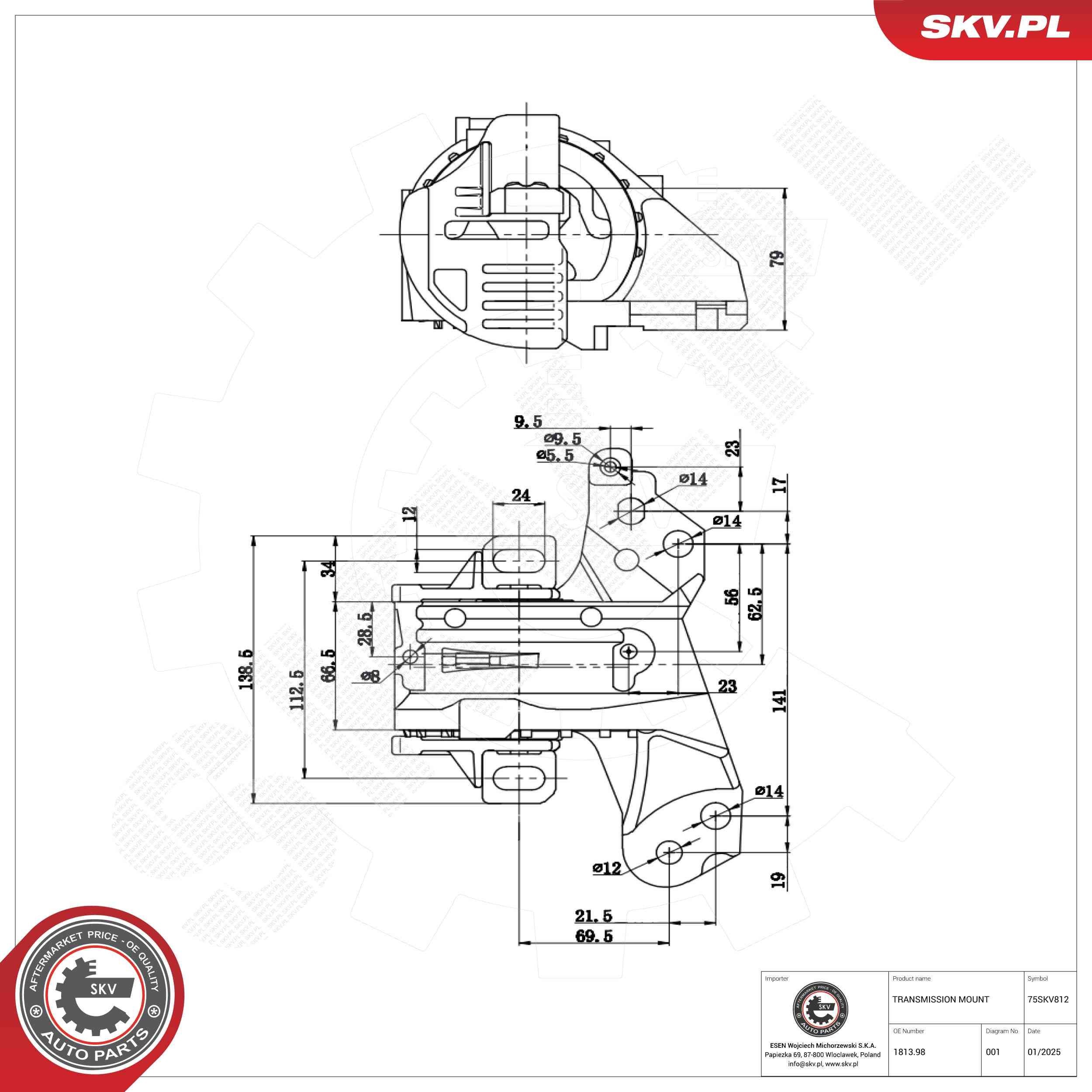 Mounting, automatic transmission ESEN SKV 75SKV812 ESEN SKV 75SKV812 Peugeot 407 2020 Transmission mount price