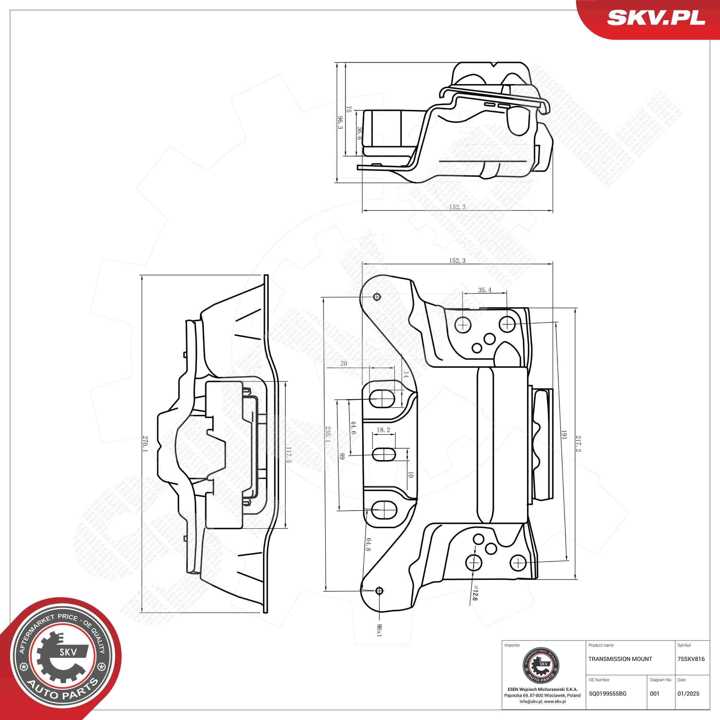 ESEN SKV Kinnitus, automaatkäigukast 75SKV816 ESEN SKV 75SKV816 Paigutus käigukast Seat Leon 5f odav
