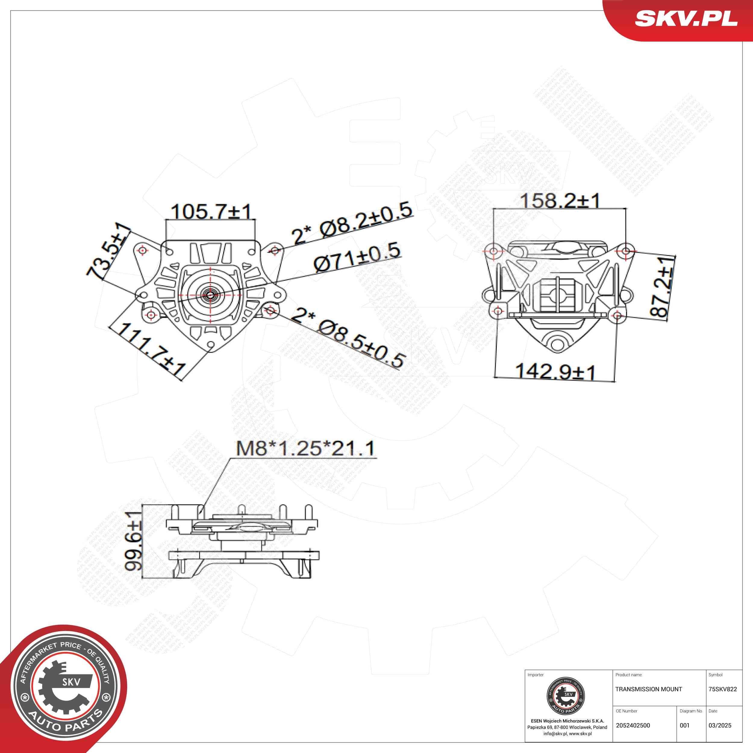 ESEN SKV Kinnitus, automaatkäigukast 75SKV822 ESEN SKV 75SKV822 Paigutus käigukast Mercedes W213 originaal hind