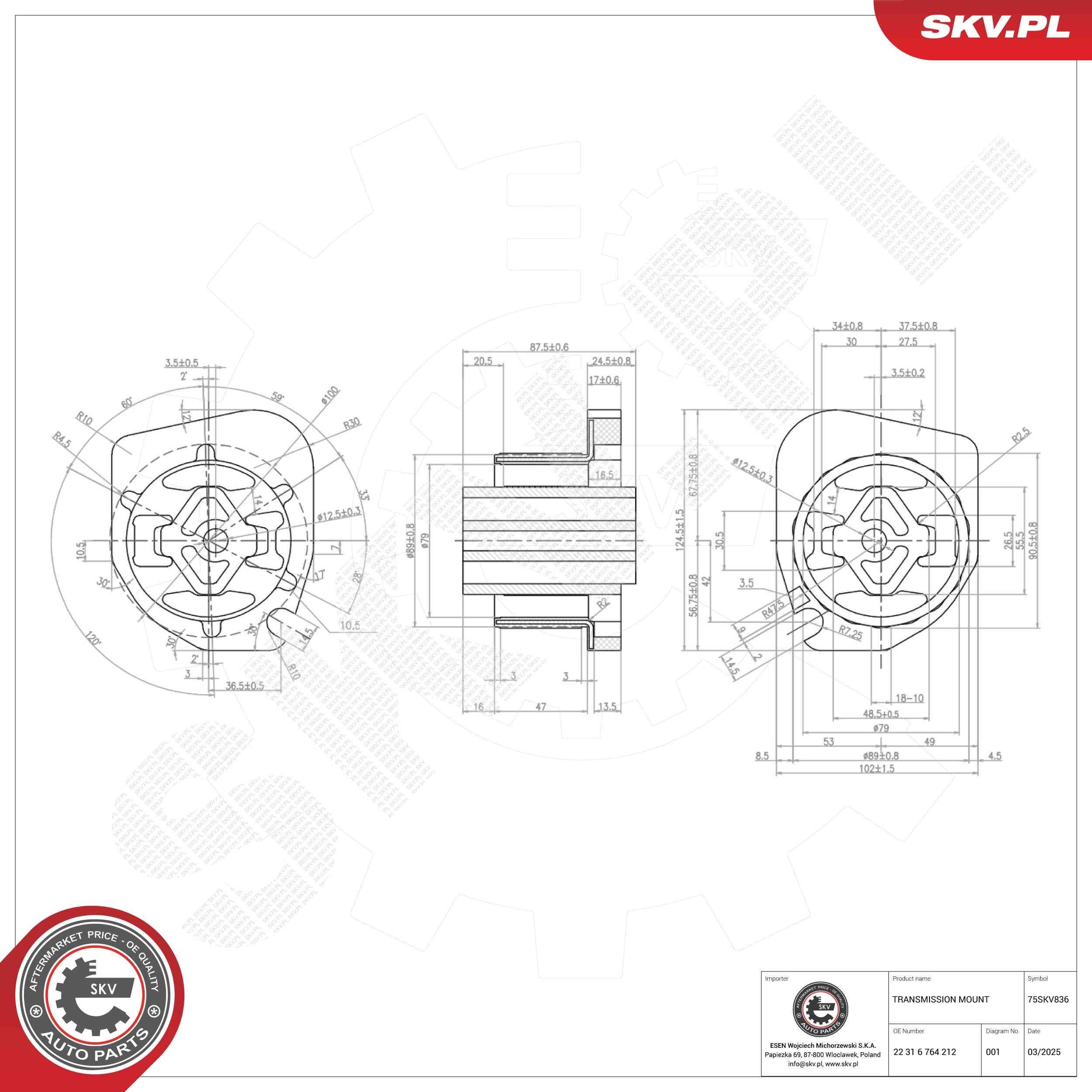 ESEN SKV Vaihteiston tuki, autom. 75SKV836 75SKV836 ESEN SKV Vaihdelaatikon tukikumit HYUNDAI
