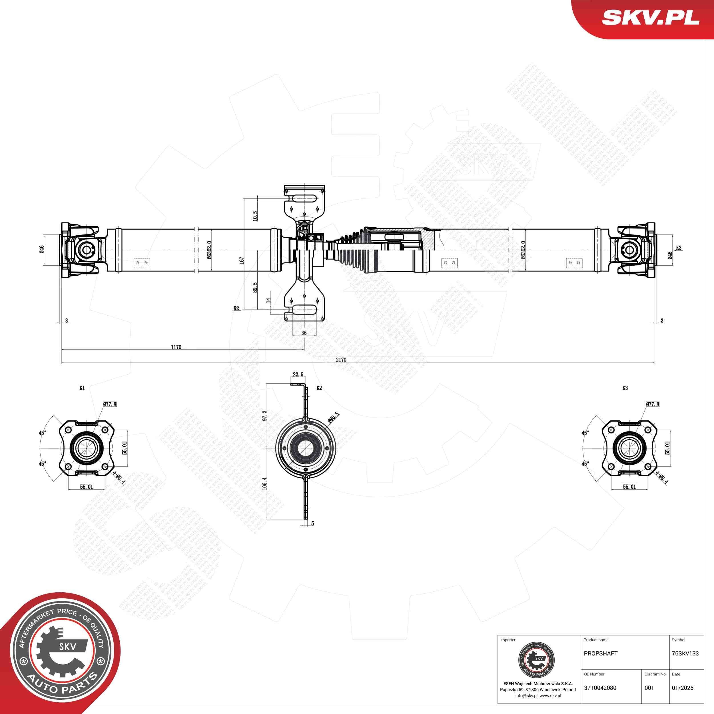 ESEN SKV Kĺbový hriadeľ pohonu nápravy 76SKV133 76SKV133 ESEN SKV Hnací hriadeľ Peugeot lacné