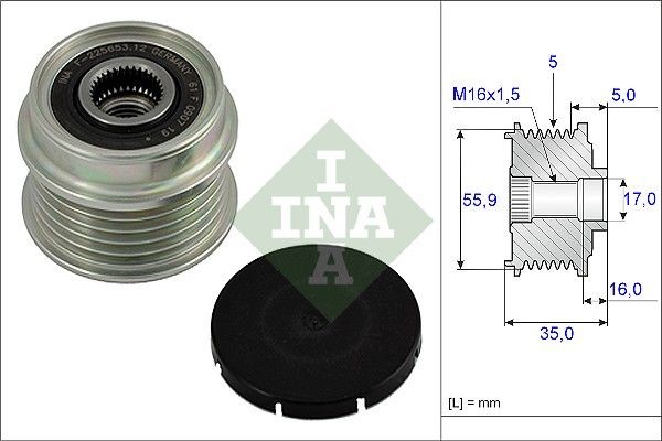 INA Generatortomgang 535 0004 10 INA 535000410 Frihjul generator Fiat ULYSSE originale