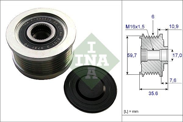 INA Alternator Freewheel Clutch 535 0046 10 INA 535 0046 10 Alternator Freewheel Clutch - KIA Carens 3 belt pulleys / gears parts
