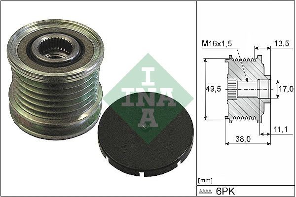 Frihjulskoppling, generator INA 535 0166 10 INA 535 0166 10: Remskiva generator Peugeot 508 2015