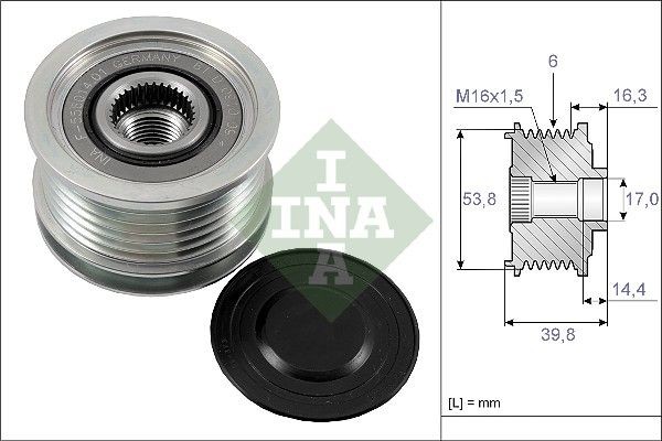 INA Alternator Freewheel Clutch 535 0170 10 INA 535 0170 10 MITSUBISHI Lancer VI Saloon (CJ_, CP_) alternator clutch pulley replacement
