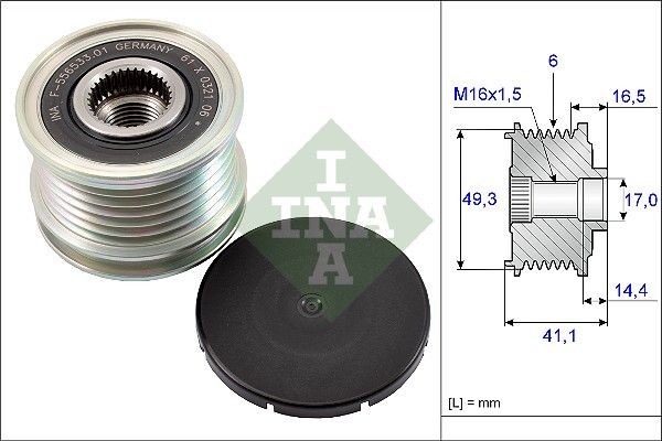 INA Voľnobeżka alternátora 535 0178 10 INA 535017810 Remenica alternátora Nissan PATHFINDER originálne