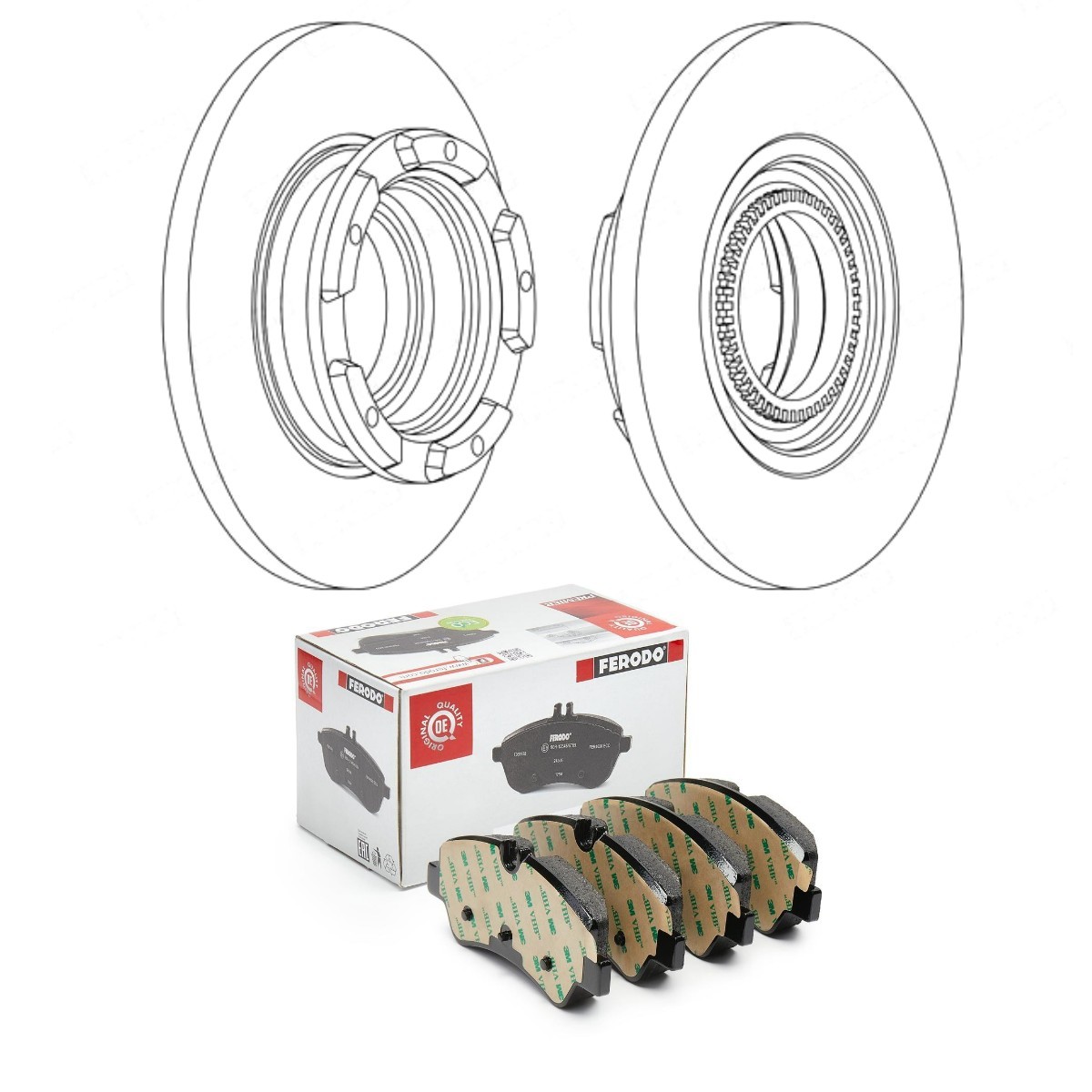 FERODO Bremseskiver og klodser FRD3405N0064 FERODO FRD3405N0064 originale Transit Mk7 Bus (V363) Bremsesæt hvad koster