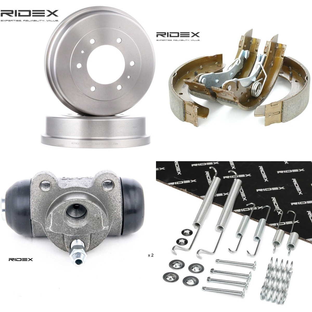 RIDEX Bremsesæt, trommelbremser 3859B0489 3859B0489 Bremsesæt, trommelbremser RIDEX MAZDA 626