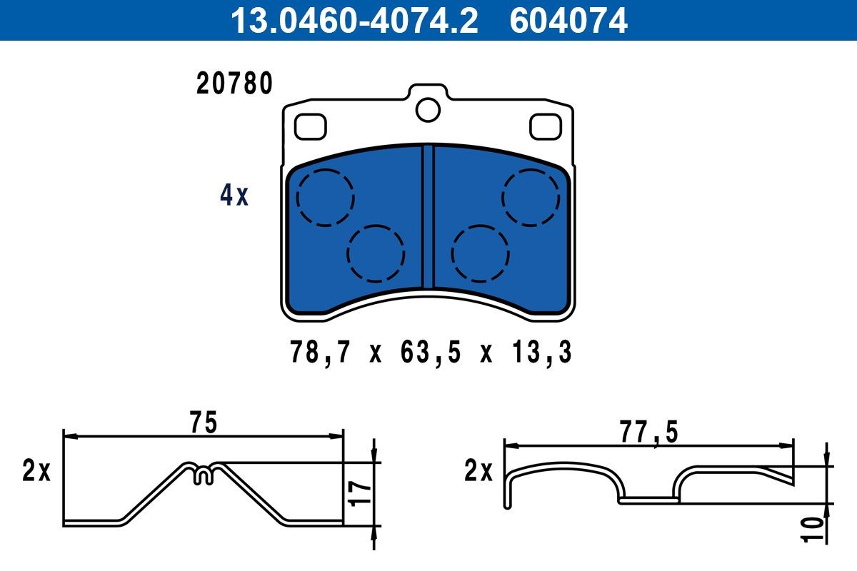 Brake pad set ATE 13.0460-4074.2 ATE 13.0460-4074.2 Daihatsu HIJET 2024 Brake pad set price
