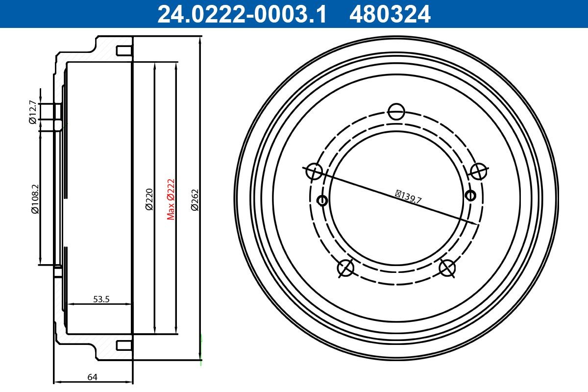 ATE Tambour de frein 24.0222-0003.1 24.0222-0003.1 Tambour de frein SUZUKI GRAND VITARA ATE