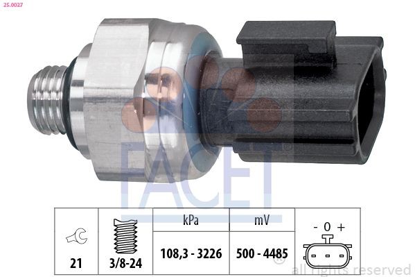 FACET Interruptor de pressão, ar condicionado 25.0027 FACET 25.0027 Interruptor de pressão, ar condicionado