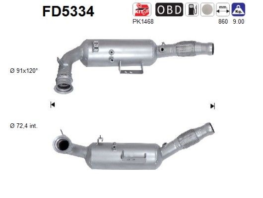 AS Filtre à particules FD5334 Mercedes-Benz Classe E Filtre pot d'échappement AS FD5334