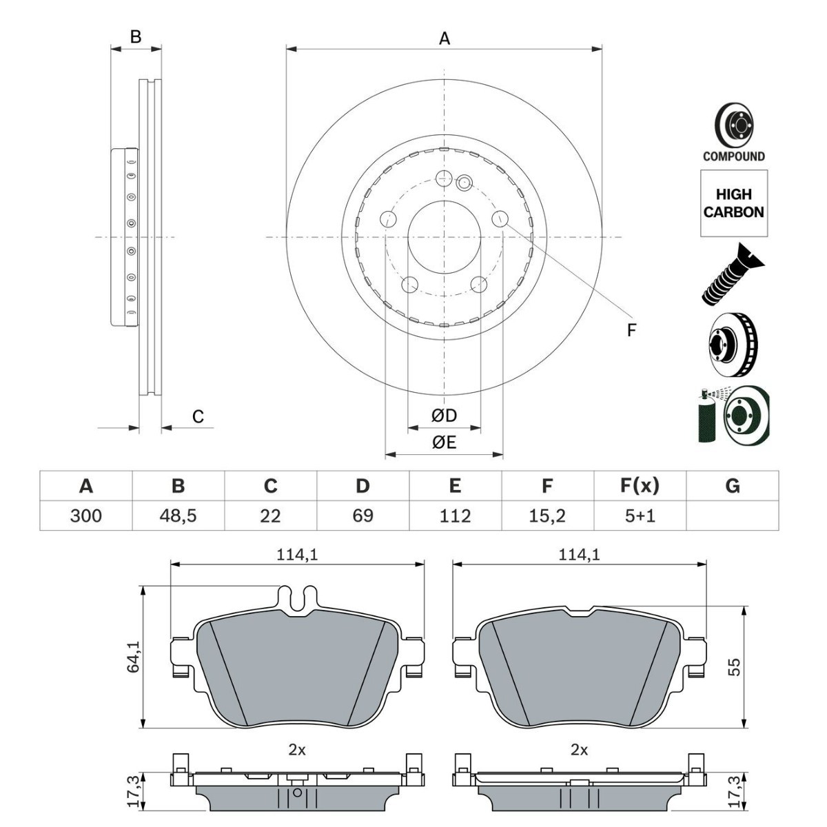 BOSCH Σετ φρένων, δισκόφρενα BSH3405N0180 BOSCH BSH3405N0180 Δισκόπλακες & τακάκια φρένων Mercedes A238 σε χαμηλές τιμές