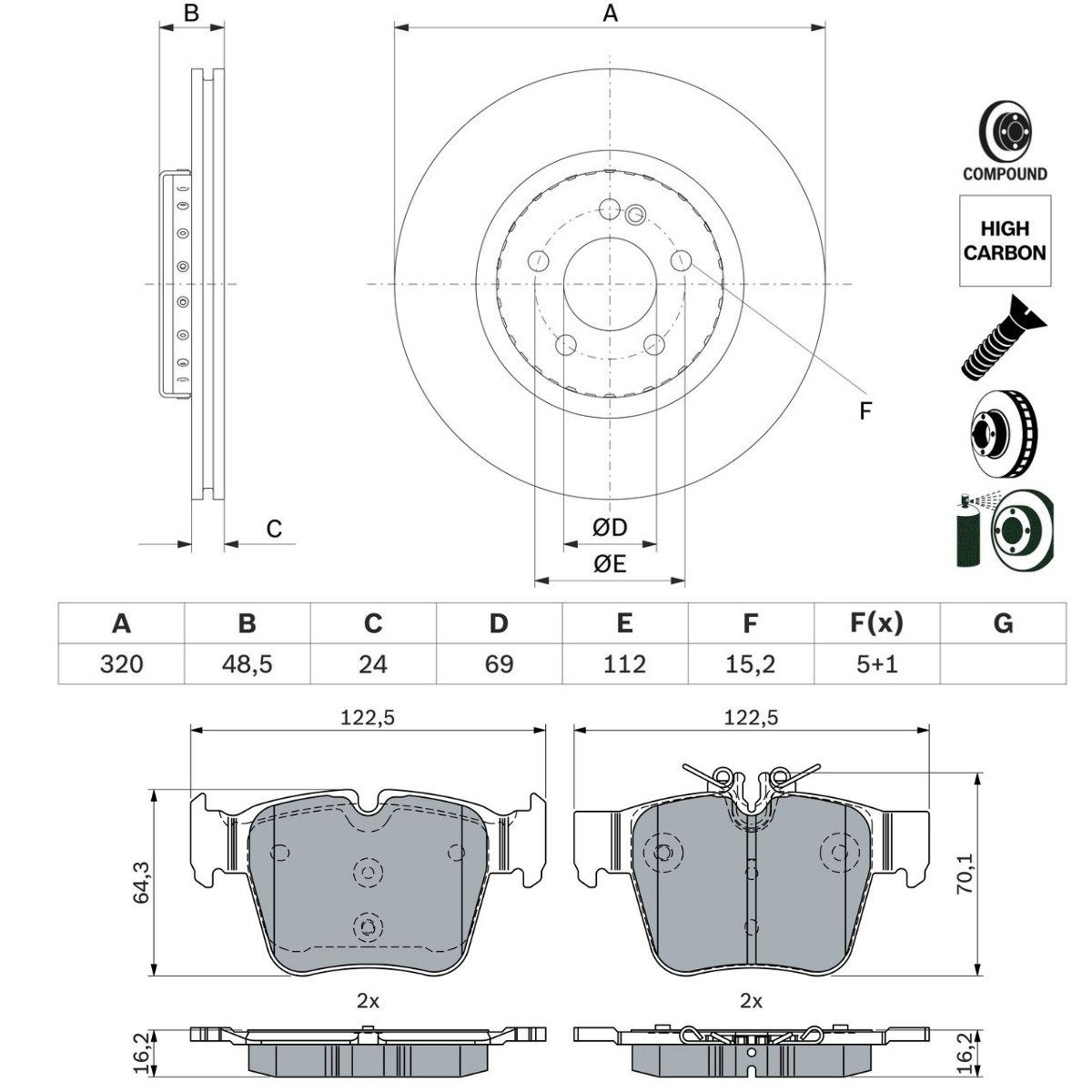 BOSCH Brake discs and pads set BSH3405N0198 BSH3405N0198 BOSCH MERCEDES-BENZ brake disc and pad sets