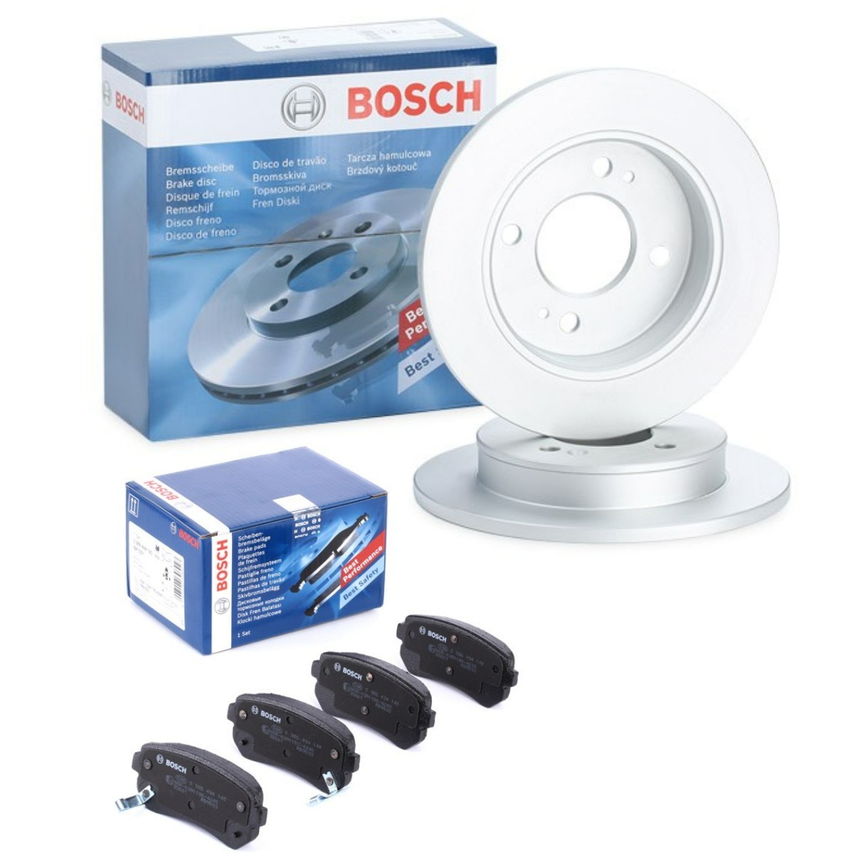 BOSCH Brake discs and pads set BSH3405N0254 BOSCH BSH3405N0254 SSANGYONG KYRON brake pads and discs replacement
