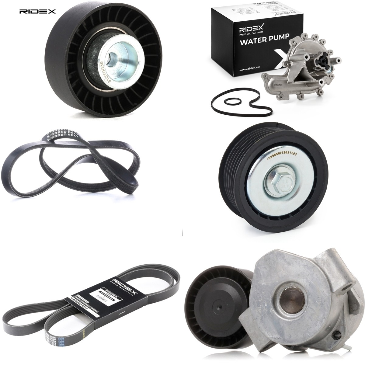 RIDEX Water Pump + V-Ribbed Belt Kit 4172P0167 4172P0167 RIDEX poly v-belt kit CITROЁN C3