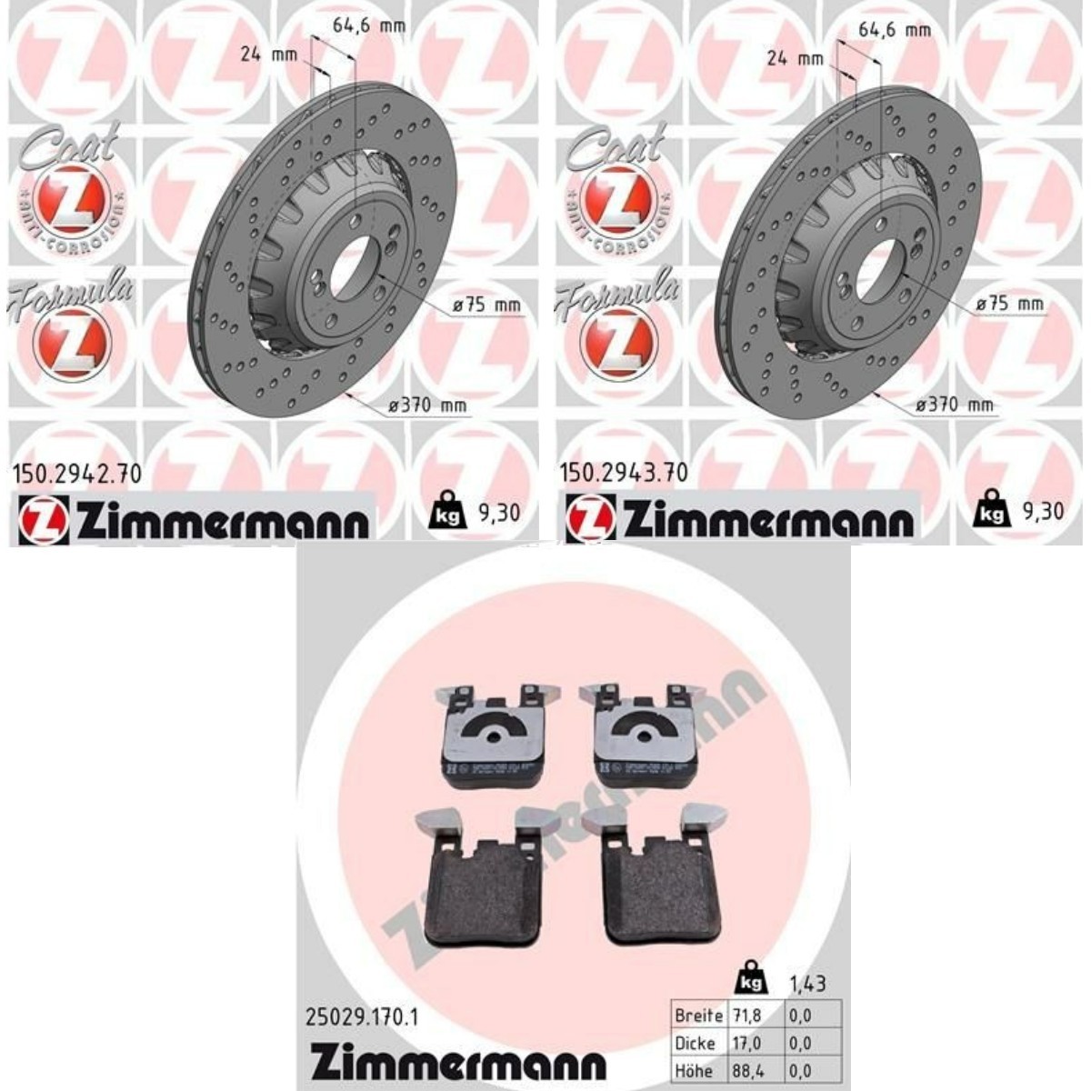 ZIMMERMANN Bremseskiver og klodser ZMN3405N0006 ZIMMERMANN ZMN3405N0006 BMW F22 Bremseklodser og skiver originale pris