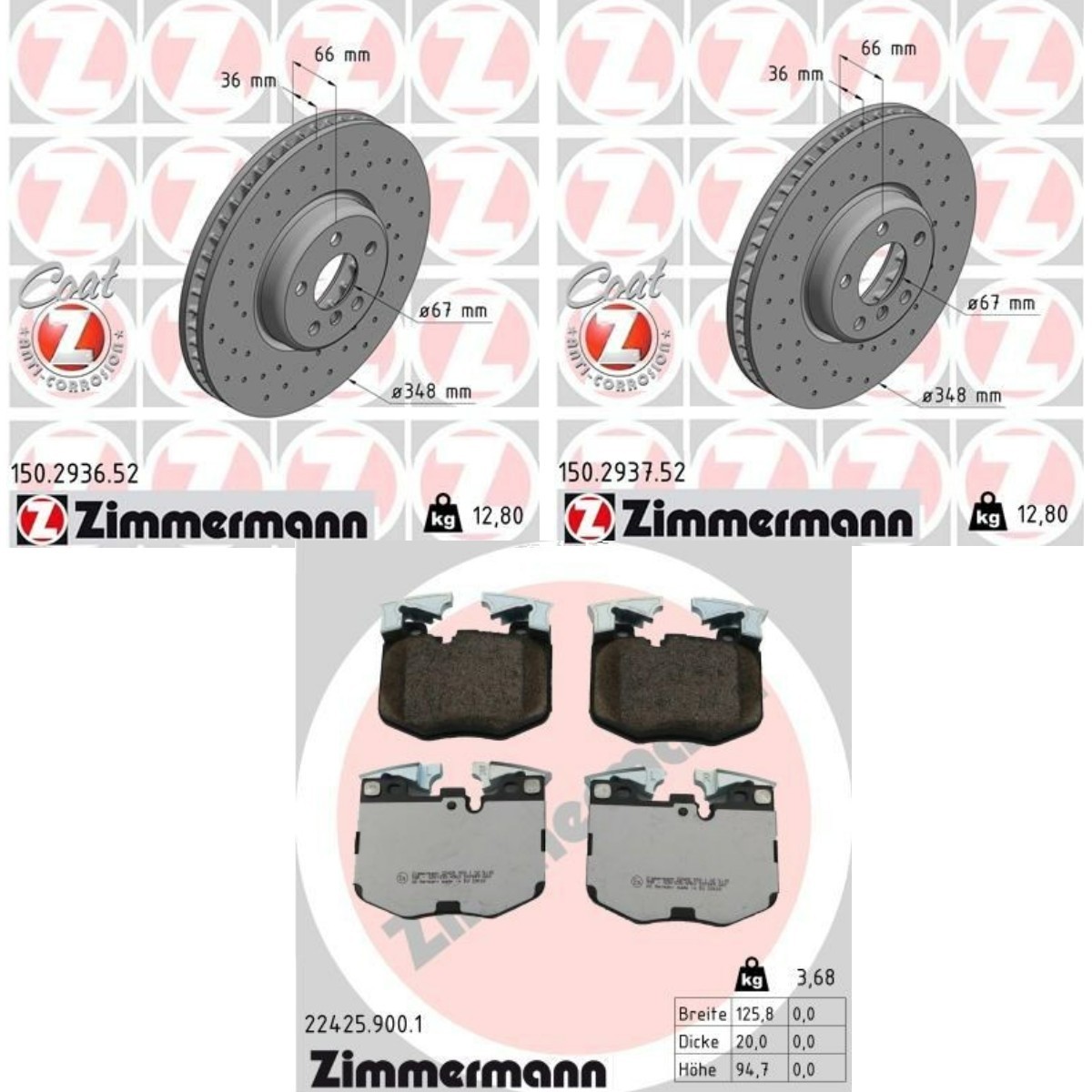 ZIMMERMANN Bromssats, skivbroms ZMN3405N0017 ZMN3405N0017 ZIMMERMANN bromsskivor och bromsbelägg TOYOTA AURIS