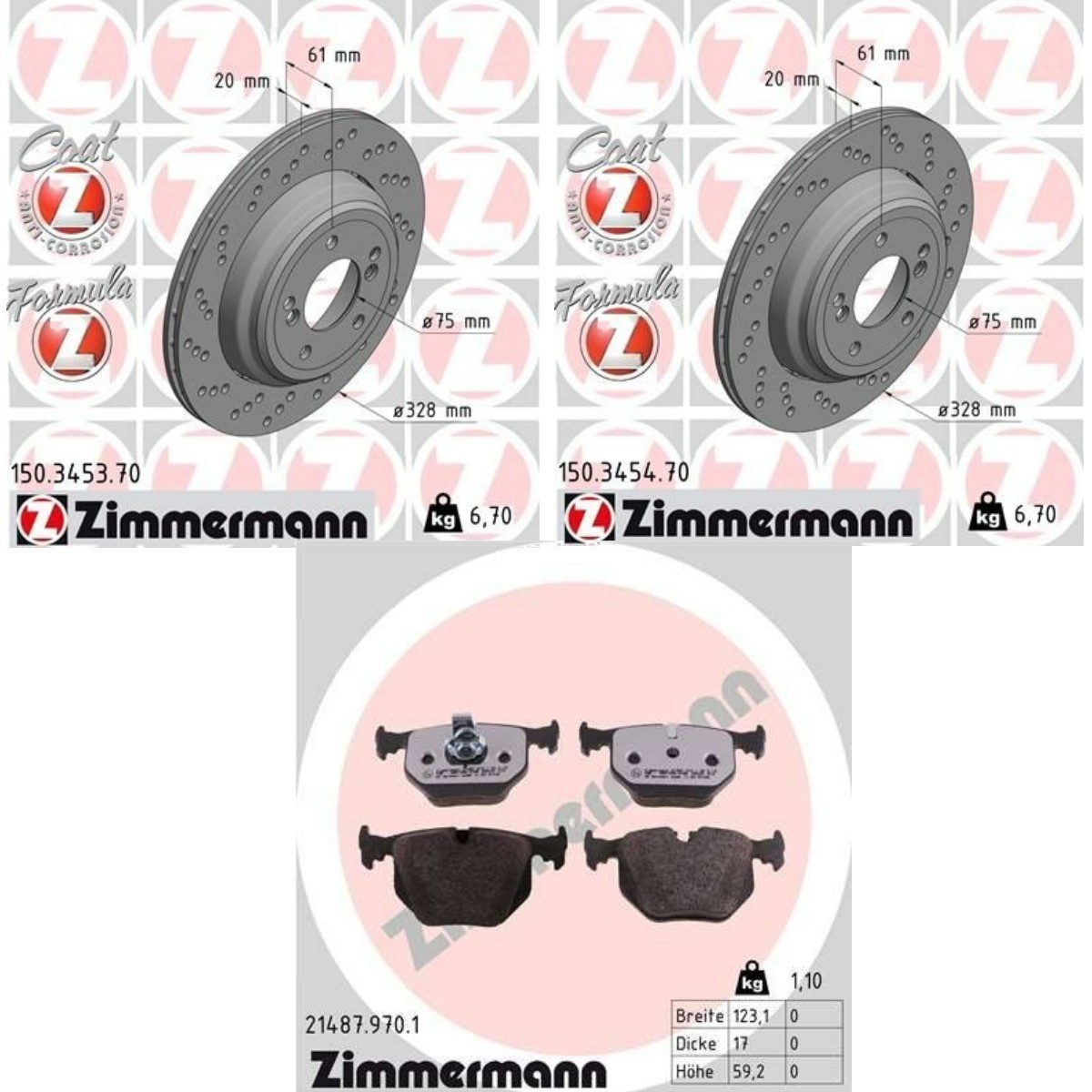 ZIMMERMANN Bremseskiver og -klosser ZMN3405N0019 ZIMMERMANN ZMN3405N0019 Bremsesett BMW E86 til en fordelagtig pris