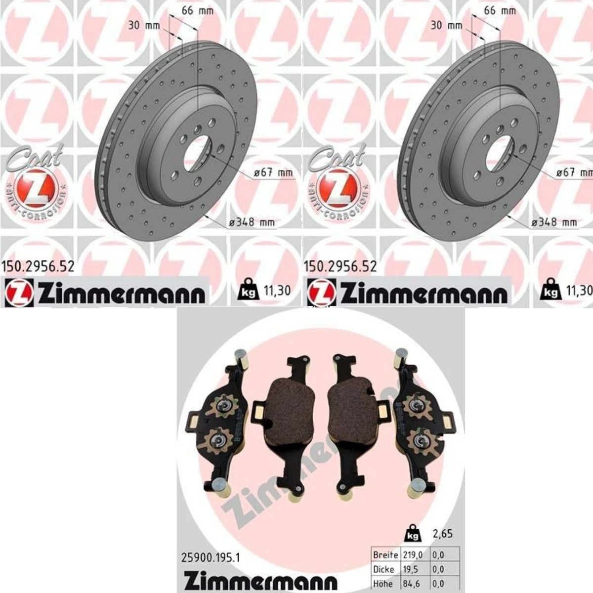 Bremseskiver og -klosser ZIMMERMANN ZMN3405N0033 ZIMMERMANN SPORT COAT Z ZMN3405N0033 Bremsekit BMW X3 2021