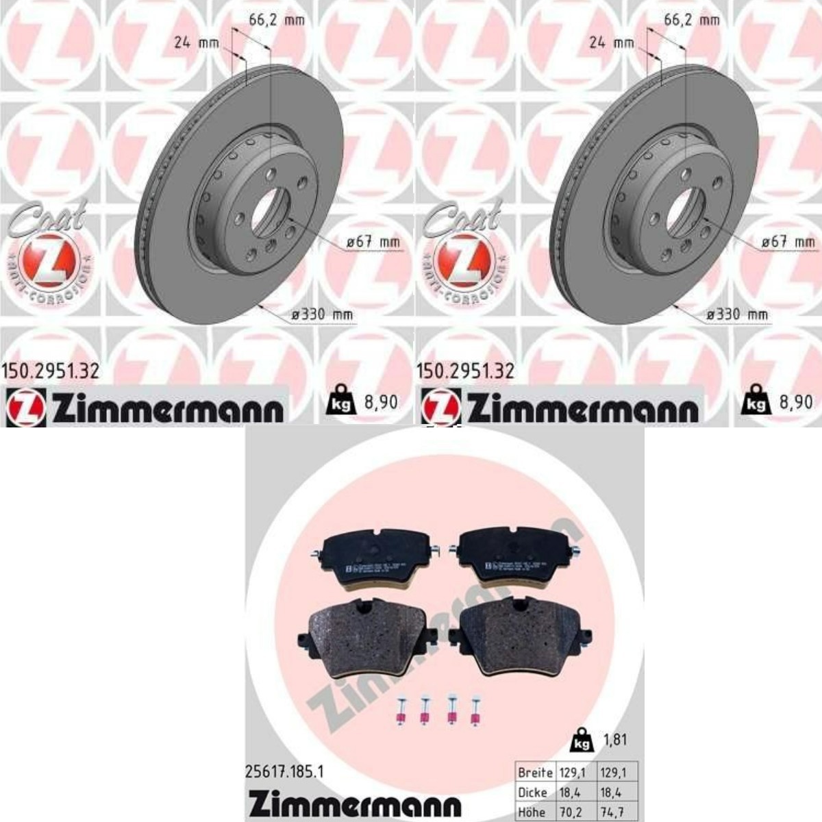 ZIMMERMANN Bremseskiver og -klosser ZMN3405N0036 ZMN3405N0036 Bremsesett ZIMMERMANN FORD KA