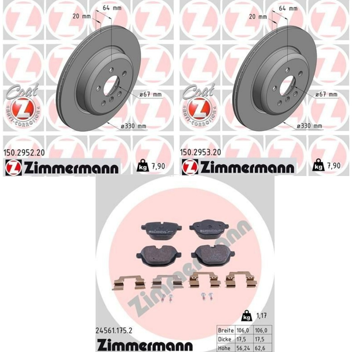 ZIMMERMANN Bromssats, skivbroms ZMN3405N0037 ZMN3405N0037 ZIMMERMANN bromssats Mercedes VITO