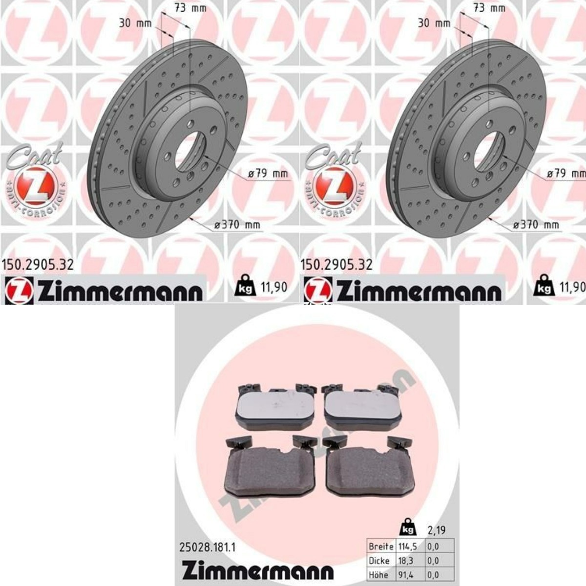 ZIMMERMANN Bromssats, skivbroms ZMN3405N0040 SUBARU bromsskivor och bromsbelägg ZIMMERMANN ZMN3405N0040