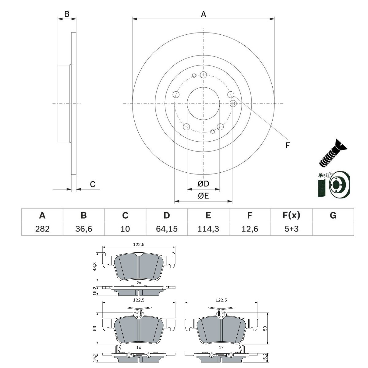 BOSCH Bremseskiver og -klosser BSH3405N0306 BOSCH BSH3405N0306 Bremseskiver og klosser Honda Civic Coupé VIII originale pris