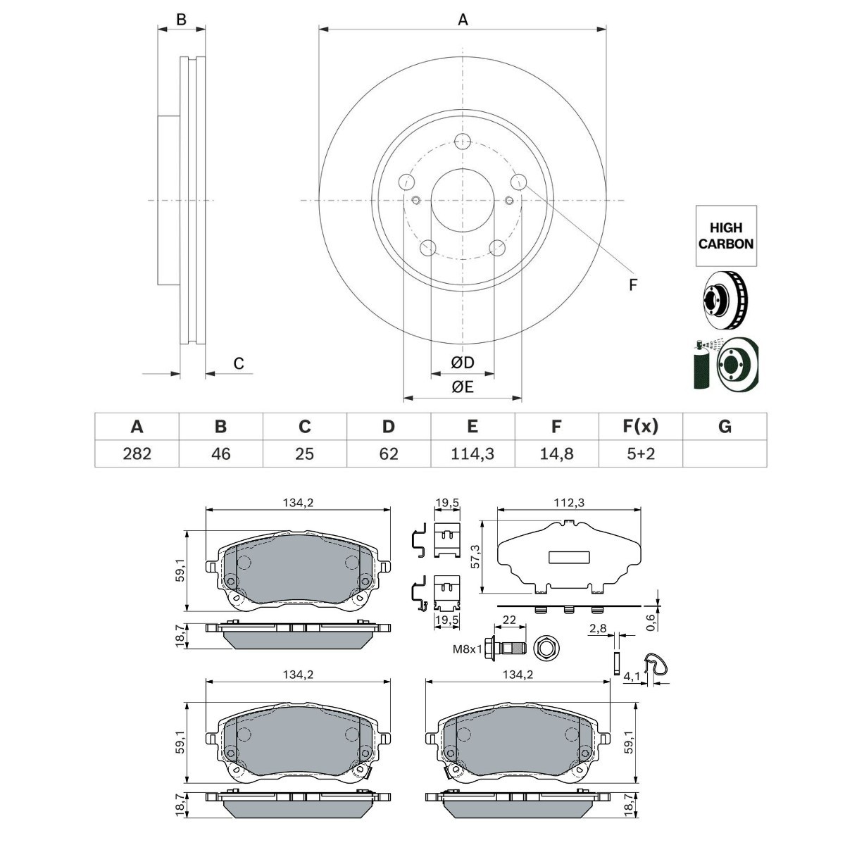 BOSCH Bremseskiver og klodser BSH3405N0319 pris Bremse-kit Toyota NRE18_, ZRE17_, ZRE18_, NDE18_ BSH3405N0319 BOSCH