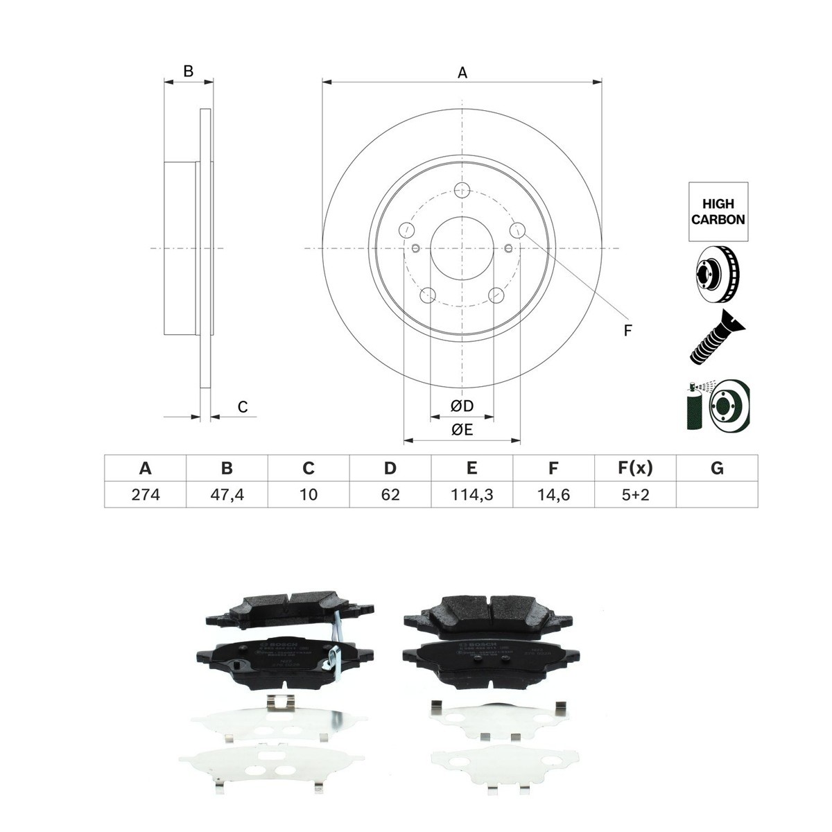 BOSCH Remschijven en blokken BSH3405N0320 BOSCH BSH3405N0320 originele Remschijven en blokken, set CHRYSLER SEBRING prijs