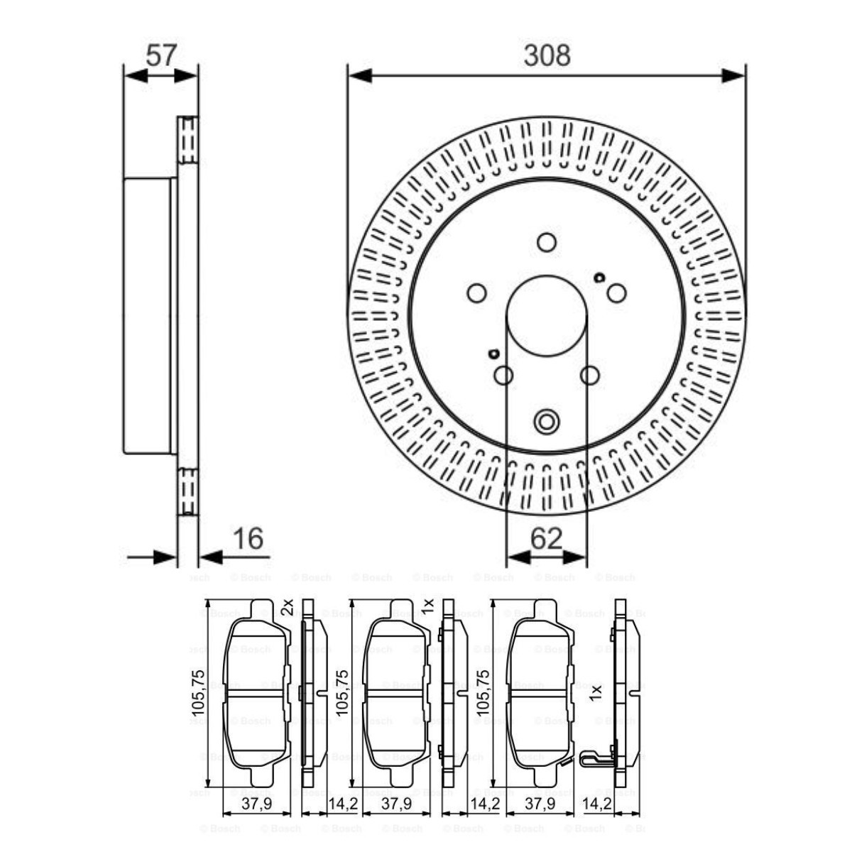 Kit de travões BOSCH BSH3405N0327 BOSCH BSH3405N0327 Kit de pastilhas de travão e disco SUZUKI IGNIS 2001