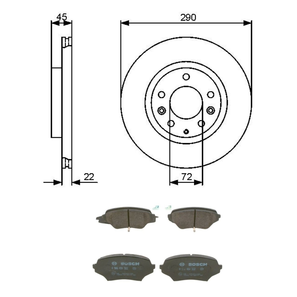BOSCH Jarrupalasarja, levyjarru BSH3405N0336 BOSCH BSH3405N0336 Mazda 626 GF jarrulevyt ja jarrupalat