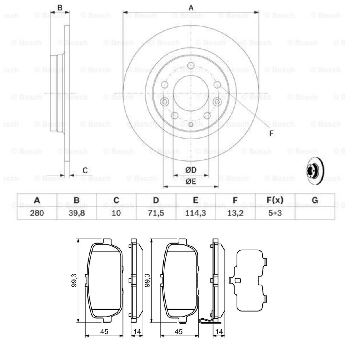 BOSCH Pidurikomplekt, ketaspidur BSH3405N0337 BOSCH BSH3405N0337 Pidurikomplekt Mazda 121 DA originaal hind