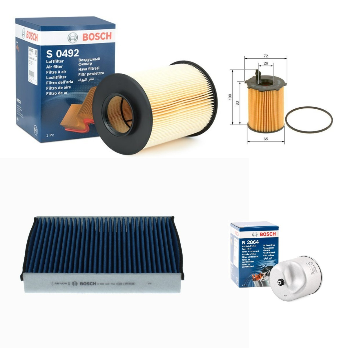 BOSCH Filter kit BSH4055N0174 BOSCH BSH4055N0174 Ford Transit mk5 Van filter kit replacement