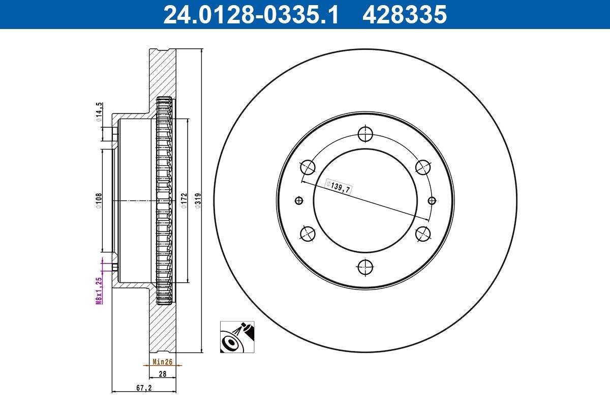 ATE Bremsscheibe 24.0128-0335.1 ATE 24.0128-0335.1 Bremsscheibe TOYOTA Hilux VIII Pritsche/Fahrgestell 2.4 D 4WD (GUN125_) 150 PS 2023