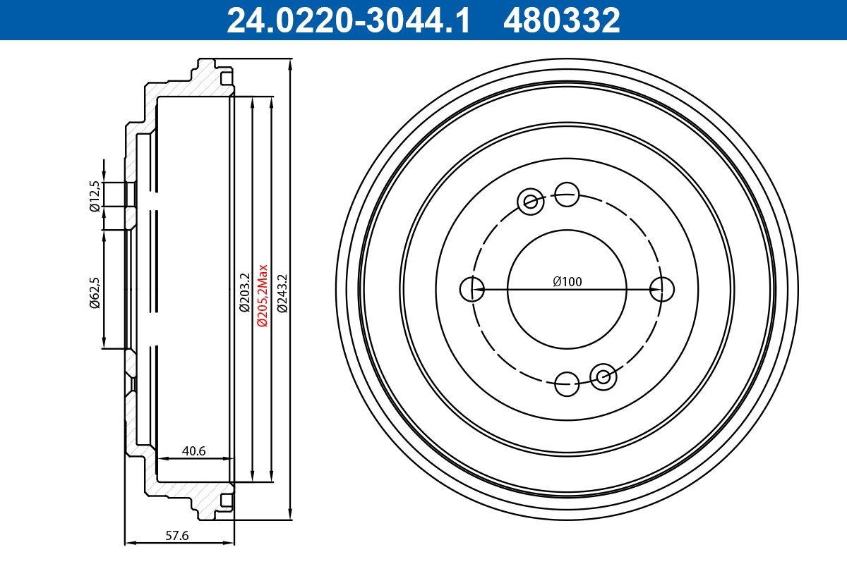 Piduritrummel ATE 24.0220-3044.1 ATE 24.0220-3044.1 Piduritrummel HYUNDAI i20 2015