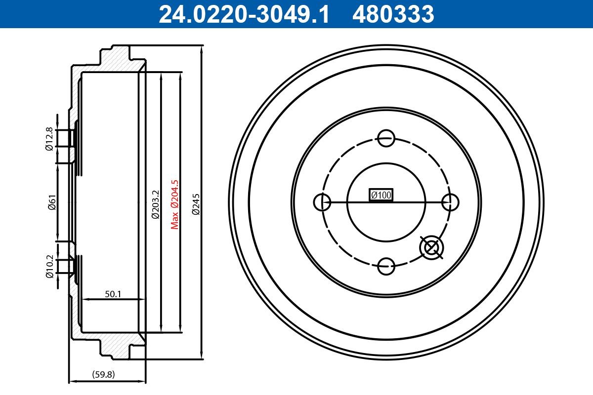 Remtrommel ATE 24.0220-3049.1 ATE 24.0220-3049.1 Remtrommels NISSAN MICRA 2023