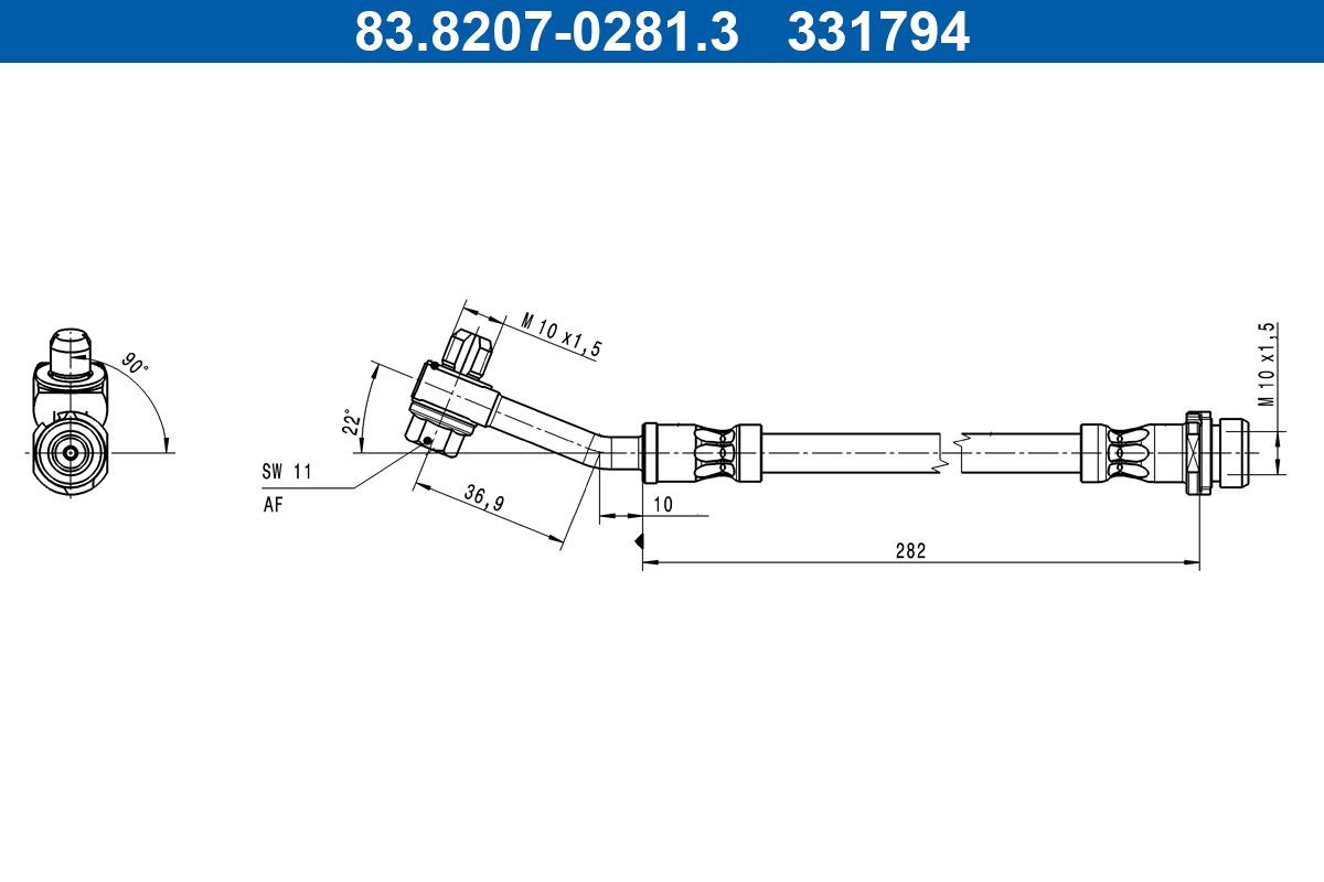 ATE Bromsslang 83.8207-0281.3 Byta Bromsslang Ford USA Mustang Coupe kostnad ATE 83.8207-0281.3