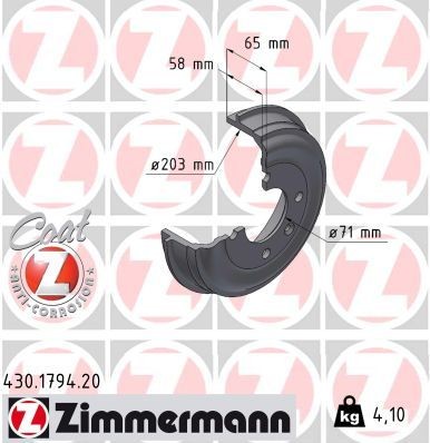 ZIMMERMANN Bremsetrommel 430.1794.20 430.1794.20 Bremsetrommel PEUGEOT 5008 ZIMMERMANN