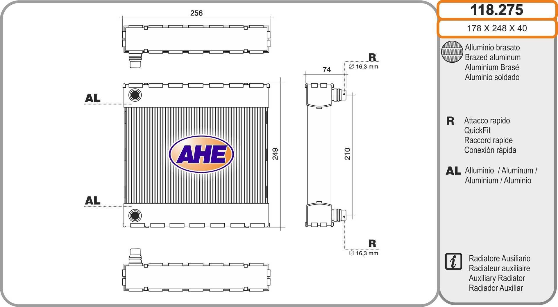 AHE Radiator, motorkjøling 118.275 Radiator motor AHE MERCEDES-BENZ 118.275